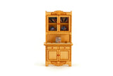 Artisan-Made Vintage 1:48 Quarter Scale Miniature Dollhouse Wooden China Cabinet with Accessories Signed by Artist