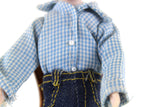 Artisan-Made Vintage 1:12 Dollhouse Porcelain Bisque Man Father Dad Figurine in Blue Checked Shirt & Jeans