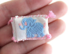 Artisan-Made Vintage 1:12 Miniature Dollhouse White & Pink Baby Pillow with Blue Embroidered Elephant