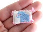 Artisan-Made Vintage 1:12 Miniature Dollhouse White & Pink Baby Pillow with Blue Embroidered Elephant