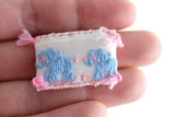 Artisan-Made Vintage 1:12 Miniature Dollhouse White & Pink Baby Pillow with Blue Embroidered Elephant