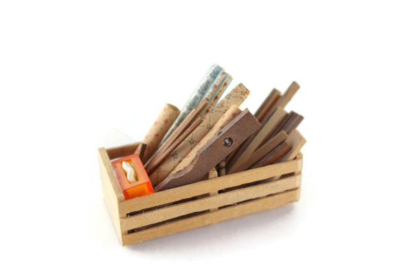 Artisan-Made Vintage 1:12 Miniature Dollhouse Crate of Dollhouse Building Tools & Accessories