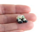 Artisan-Made Vintage 1:12 Miniature Dollhouse Pair of Black Baby Shoes with White & Blue Lace Socks
