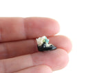 Artisan-Made Vintage 1:12 Miniature Dollhouse Pair of Black Baby Shoes with White & Blue Lace Socks