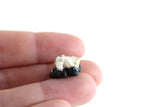 Artisan-Made Vintage 1:12 Miniature Dollhouse Pair of Black Baby Shoes with White & Blue Lace Socks