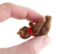 Artisan-Made Vintage 1:12 Miniature Dollhouse Brown Plush Poseable Teddy Bear with Red Bow