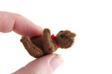 Artisan-Made Vintage 1:12 Miniature Dollhouse Brown Plush Poseable Teddy Bear with Red Bow