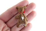 Artisan-Made Vintage 1:12 Miniature Dollhouse Brown Plush Poseable Teddy Bear with Red Bow