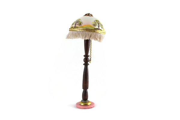 Artisan-Made Vintage 1:12 Miniature Dollhouse Floor Lamp with Hand-Painted Lampshade