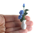 Artisan-Made Vintage 1:12 Miniature Dollhouse Blue Roses in White Vase