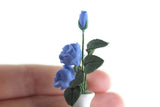 Artisan-Made Vintage 1:12 Miniature Dollhouse Blue Roses in White Vase