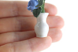 Artisan-Made Vintage 1:12 Miniature Dollhouse Blue Roses in White Vase