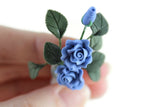 Artisan-Made Vintage 1:12 Miniature Dollhouse Blue Roses in White Vase