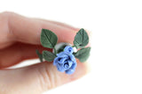 Artisan-Made Vintage 1:12 Miniature Dollhouse Blue Roses in White Vase