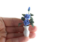 Artisan-Made Vintage 1:12 Miniature Dollhouse Blue Roses in White Vase