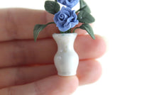 Artisan-Made Vintage 1:12 Miniature Dollhouse Blue Roses in White Vase