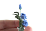 Artisan-Made Vintage 1:12 Miniature Dollhouse Blue Roses in White Vase