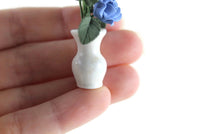 Artisan-Made Vintage 1:12 Miniature Dollhouse Blue Roses in White Vase