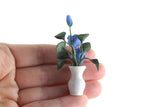 Artisan-Made Vintage 1:12 Miniature Dollhouse Blue Roses in White Vase