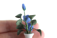 Artisan-Made Vintage 1:12 Miniature Dollhouse Blue Roses in White Vase