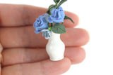 Artisan-Made Vintage 1:12 Miniature Dollhouse Blue Roses in White Vase