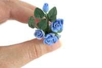 Artisan-Made Vintage 1:12 Miniature Dollhouse Blue Roses in White Vase