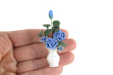 Artisan-Made Vintage 1:12 Miniature Dollhouse Blue Roses in White Vase