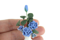 Artisan-Made Vintage 1:12 Miniature Dollhouse Blue Roses in White Vase