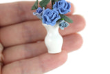 Artisan-Made Vintage 1:12 Miniature Dollhouse Blue Roses in White Vase