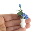 Artisan-Made Vintage 1:12 Miniature Dollhouse Blue Roses in White Vase