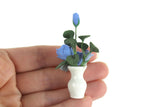 Artisan-Made Vintage 1:12 Miniature Dollhouse Blue Roses in White Vase