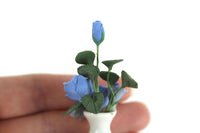 Artisan-Made Vintage 1:12 Miniature Dollhouse Blue Roses in White Vase