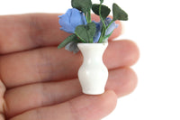 Artisan-Made Vintage 1:12 Miniature Dollhouse Blue Roses in White Vase