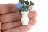 Artisan-Made Vintage 1:12 Miniature Dollhouse Blue Roses in White Vase