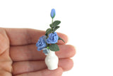 Artisan-Made Vintage 1:12 Miniature Dollhouse Blue Roses in White Vase