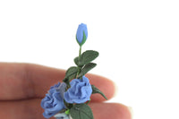 Artisan-Made Vintage 1:12 Miniature Dollhouse Blue Roses in White Vase