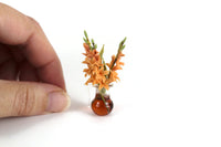 Artisan-Made Vintage 1:12 Miniature Dollhouse Orange Gladiola Flower Stems in Glass Pitcher