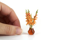 Artisan-Made Vintage 1:12 Miniature Dollhouse Orange Gladiola Flower Stems in Glass Pitcher