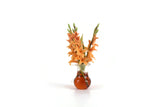 Artisan-Made Vintage 1:12 Miniature Dollhouse Orange Gladiola Flower Stems in Glass Pitcher