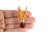 Artisan-Made Vintage 1:12 Miniature Dollhouse Orange Gladiola Flower Stems in Glass Pitcher