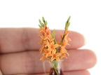 Artisan-Made Vintage 1:12 Miniature Dollhouse Orange Gladiola Flower Stems in Glass Pitcher