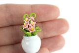 Artisan-Made Vintage 1:12 Miniature Dollhouse Pink Lily Flower Arrangement in White Vase