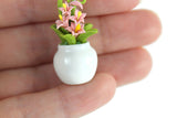 Artisan-Made Vintage 1:12 Miniature Dollhouse Pink Lily Flower Arrangement in White Vase