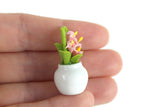 Artisan-Made Vintage 1:12 Miniature Dollhouse Pink Lily Flower Arrangement in White Vase