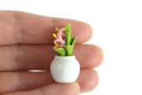 Artisan-Made Vintage 1:12 Miniature Dollhouse Pink Lily Flower Arrangement in White Vase