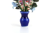 Artisan-Made Vintage 1:12 Miniature Dollhouse Purple & Blue Flower Arrangement in Cobalt Blue Vase