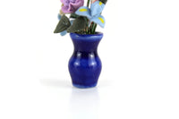 Artisan-Made Vintage 1:12 Miniature Dollhouse Purple & Blue Flower Arrangement in Cobalt Blue Vase