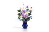 Artisan-Made Vintage 1:12 Miniature Dollhouse Purple & Blue Flower Arrangement in Cobalt Blue Vase