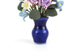 Artisan-Made Vintage 1:12 Miniature Dollhouse Purple & Blue Flower Arrangement in Cobalt Blue Vase