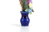 Artisan-Made Vintage 1:12 Miniature Dollhouse Purple & Blue Flower Arrangement in Cobalt Blue Vase